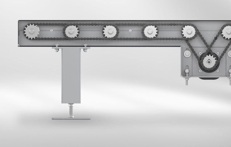 Rollenförderer, mit Antrieb, Seitenansicht Rollenförderer mit Antrieb